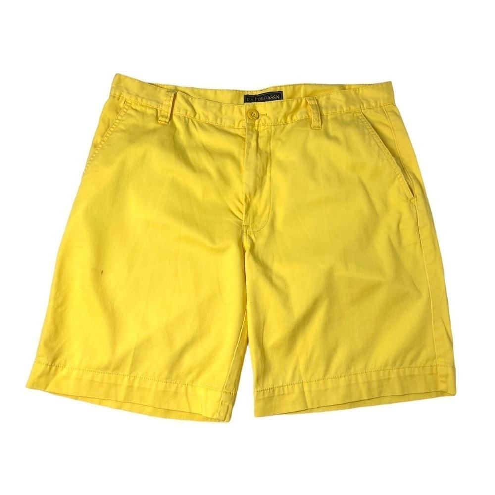 Vintage Y2K Mens Polo Yellow Chino Shorts‎ 100% Cotton L Preppy Baggy Academia